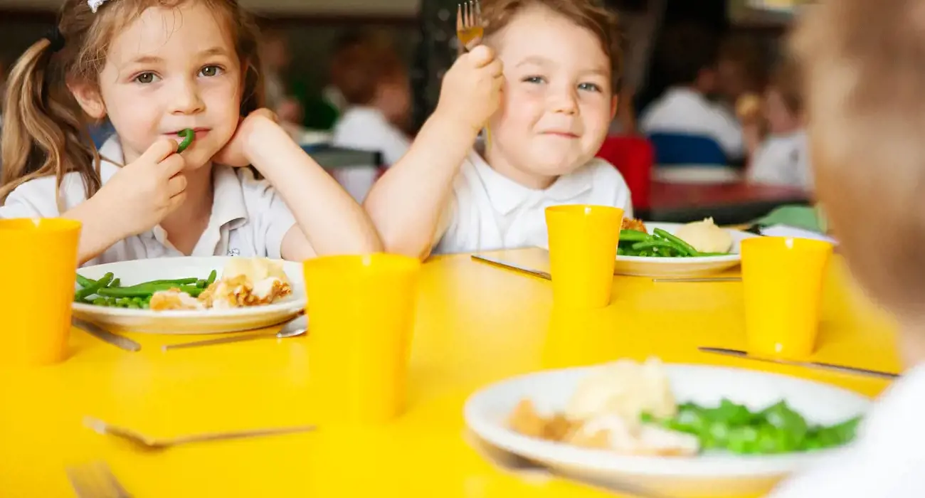 Junior School pupils eating their lunch