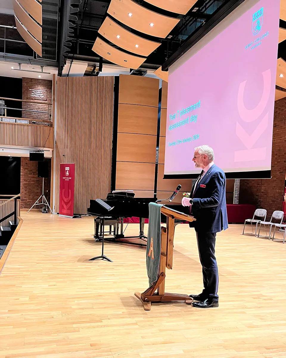 Kent College Canterbury Head Teacher Mark Turnball in the Great Hall.